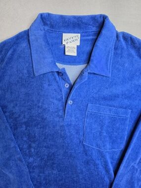 Vintage Irvine Park Velour Shirt Men's XL Blue Velvet Retro 80s Mobster Pocket